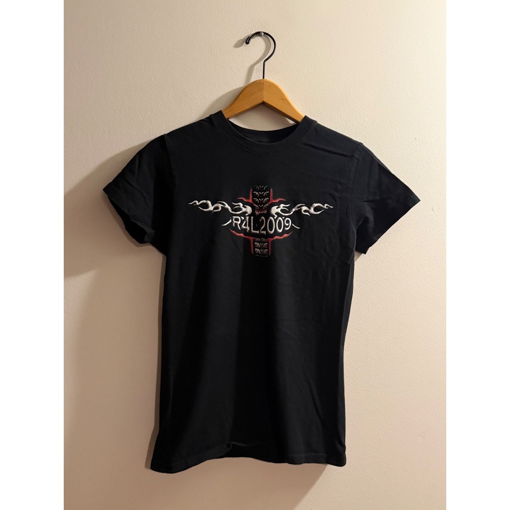 Anvil Womens Black R4L 2009 Cancer Run Biker Graphic T-Shirt Large